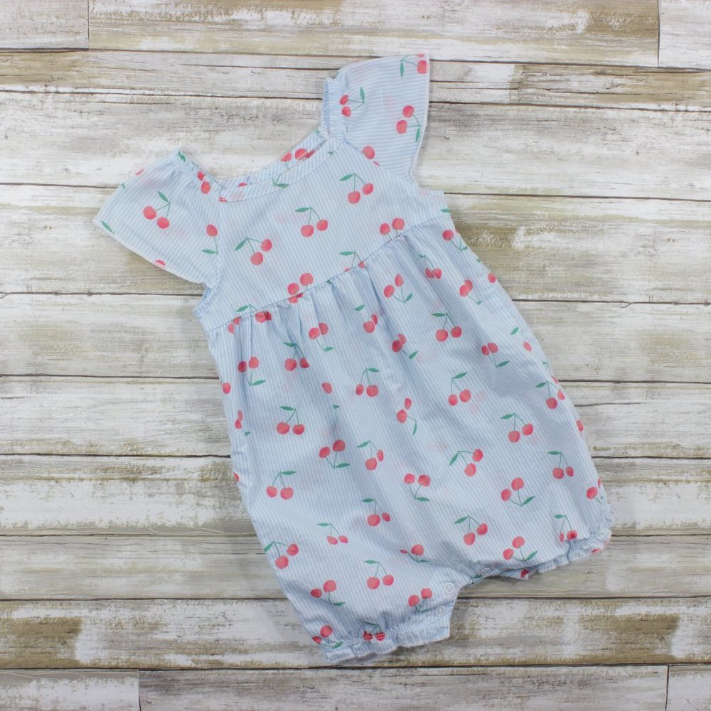 Just One You by Carter's Blue Stripe Cherry Romper, 12M